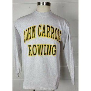 John Carroll Rowing Long Sleeve Shirt Heather Gray Single Stitch‎ Vintage M-L